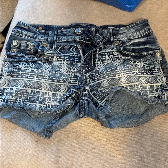 Signature Blue Jean Shorts with Aztec print - Picture 1 of 11